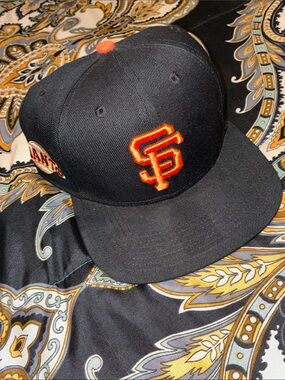 Black Fitted Cap with Orange Embroidered SF Logo